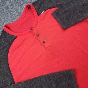 Lululemon Metal Vent Tech Long Sleeve Henley Red/Heathered Black XL